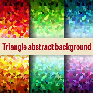 May include: Six abstract backgrounds with a triangular pattern. The backgrounds are in shades of red, green, blue, yellow, orange, and purple.