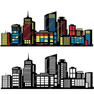 Skyline van de stad clipart, superheldengebouwen en het bouwen van stadssilhouet PNG SVG - 12 * 5 voet wolkenkrabbers en superheldenstadsconstructies