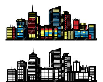 Decorazione murale dello skyline cittadino, silhouette di edifici da supereroe PNG SVG grattacieli costruzioni