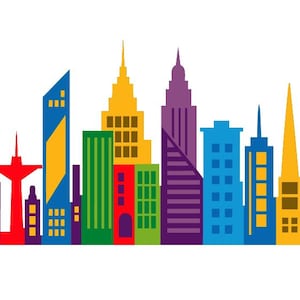 Superhero City skyline landscape, speech bubbles, building City silhouette PNG SVG skyscrapers superhero city Urban SVG Comic Birthday Party