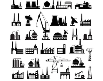 Industrial Silhouettes, Industry Clipart, Infographic ClipArt, Buildings Svg, Industrial Factory, Industrial Plant, Industrial SVG, PNG, DXF