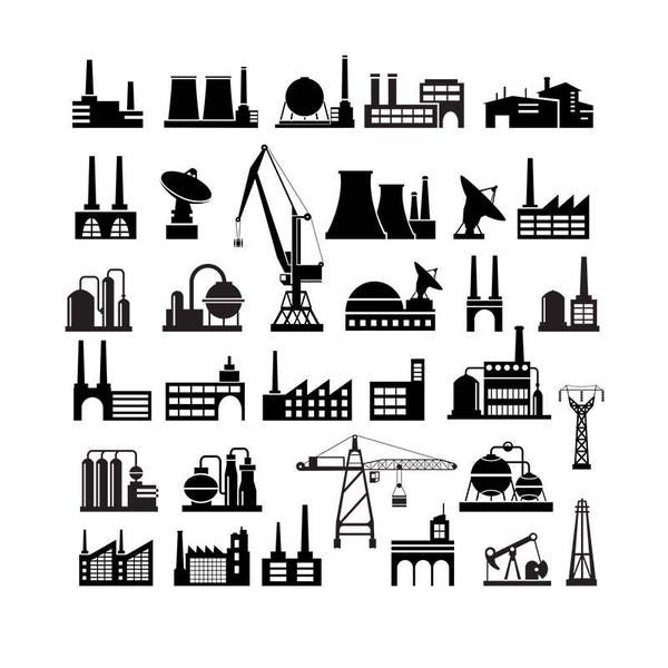 Industrial Silhouettes, Industry Clipart, Infographic ClipArt, Buildings Svg, Industrial Factory, Industrial Plant, Industrial SVG, PNG, DXF