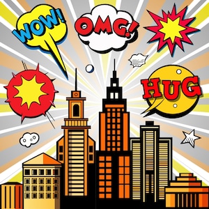 Superhero City skyline landscape, 5.5*4 feet,superhero buildings, building City silhouette PNG SVG skyscrapers superhero city Urban SVG