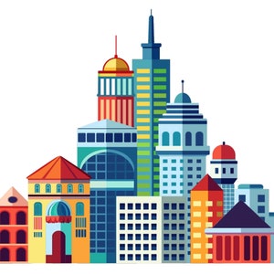 Superhero Cityscape Clipart: Urban Skyline SVG, PNG (Digital Download)