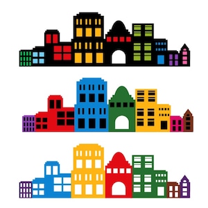 City multicolor buildings silhouette of a city buildings clipart silhouette transparent background  vector buildings file svg, png, dxf, eps