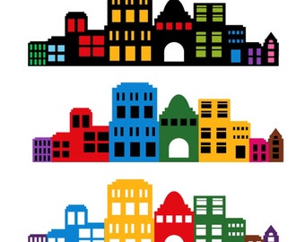 City multicolor buildings silhouette of a city buildings clipart silhouette transparent background  vector buildings file svg, png, dxf, eps