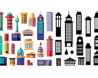 Wall art City Skyline Silhouette Clipart Set (SVG, PNG, PDF)