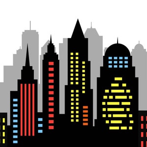 City skyline clipart, superhero buildings, and building City silhouette PNG SVG Clip art of skyscrapers and superhero city constructions image 2