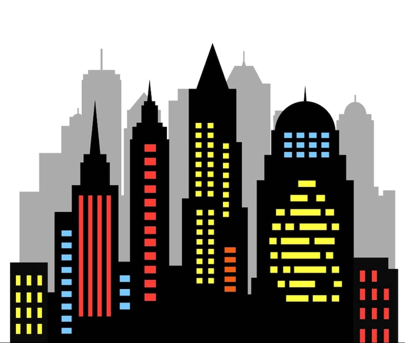 City skyline clipart, superhero buildings, and building City silhouette PNG SVG Clip art of skyscrapers and superhero city constructions image 2