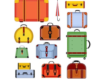 Clipart de equipaje vintage: Gráficos de maletas de viaje (Descarga digital)