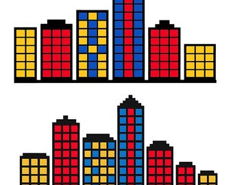 Stadsgezicht Clipart: Silhouetten van superheldengebouwen, sublimatieontwerpen PNG SVG