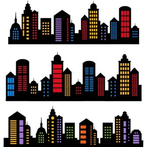 City Skyline Clipart: Superhero Buildings Silhouette (PNG, SVG)