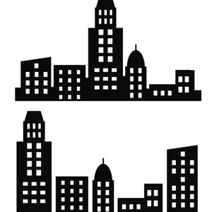 City Skyline Clipart: Superhero Buildings Silhouette (SVG, PNG)