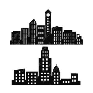 City skyline clipart, superhero buildings, and building City silhouette PNG SVG Clip art of skyscrapers and superhero city constructions image 1