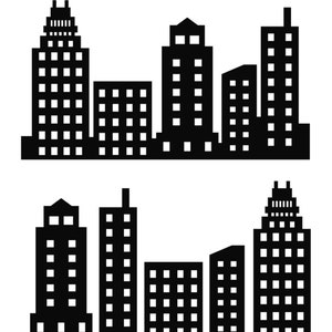 Silhouettes d'horizon de la ville, bâtiments de super-héros, pâtés de maisons, bâtiments PNG SVG silhouette de la ville Gratte-ciel structures de la ville de super-héros