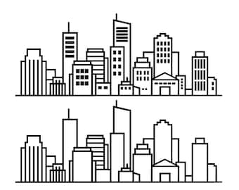 Modern City Skyline Vector Set, Urban Silhouettes (png, svg, eps, pdf)