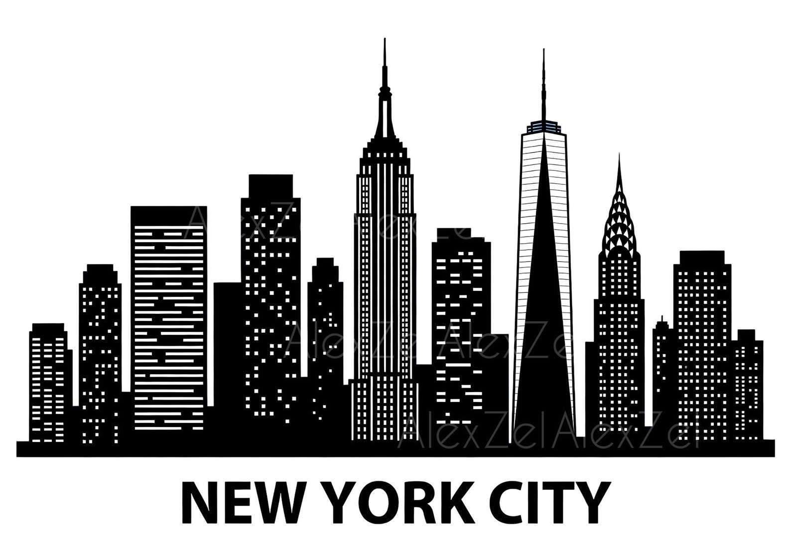 New York City Skyline Silhouette Clipart – Empire State Building Urban ...