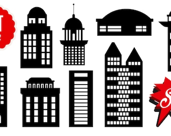 29 PNG City wall art Skyline Silhouette Superhero Cityscape Silhouette Set (Digital Download)