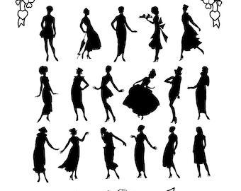 Retro Woman Silhouette Clipart: Fashion Girl SVG, PNG, EPS (Digital Download)