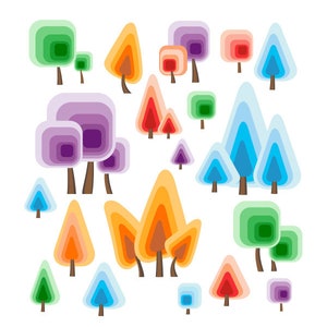 Clipart albero, clipart foresta, tree svg, file di taglio albero, alberi colorati, vettore albero, clipart albero digitale, clipart natura, pino svg