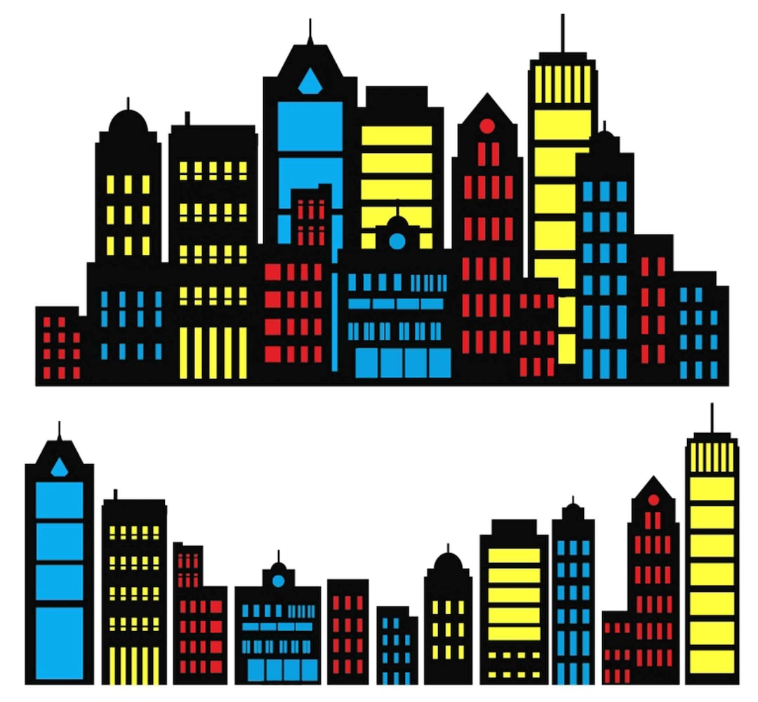 City Skyline Clipart, Superhero Buildings, and Building City Silhouette ...