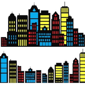 City skyline clipart, superhero buildings, and building City silhouette PNG SVG Clip art of skyscrapers and superhero city constructions