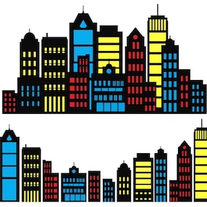 Clipart dello skyline della città, edifici dei supereroi e silhouette della città PNG SVG Clip art di grattacieli e costruzioni di città dei supereroi