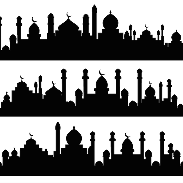 Skyline ville mosquée d’Asie de l’Est Ramadan bâtiments bloc clipart et bâtiments SVG silhouette ville PNG mosquée clipart Ramadan bâtiments de la ville