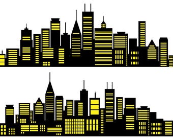 Conjunto de vectores de horizonte urbano: Rascacielos de superhéroes PNG SVG (descarga digital)