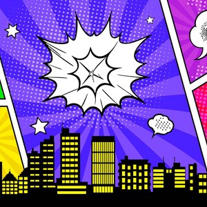 Superhero City Skyline-Landschaft (30*2,5 Fuß): Gebäude, Silhouette, Wolkenkratzer - PNG, SVG, PDF-Dateien