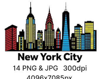 14 PNG New York City skyline home decor silhouette jpg  outline 300dpi transparent background