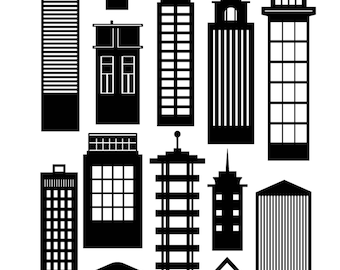 Clipartset skyline silhouet stad (digitale download)