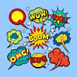 Fumetti fumetti Supereroi SVG Clipart Supereroi Pop Art, Fumetto Vettore, Download Istantaneo, PNG, SVG
