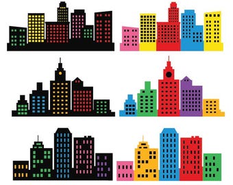 Quadro da parete con paesaggio urbano di supereroi: grattacieli in formato PNG e SVG (download digitale)