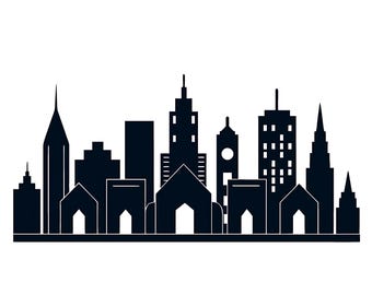 Superhero buildings block clipart and skyline city  PNG  silhouette in SVG cityscapes with skyscrapers and superheroes