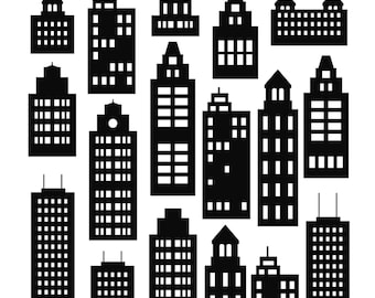 City silhouette set, city PNG, building silhouette, city SVG, skyline clipart, house set, town clipart, city PNG
