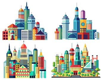 Paesaggio con skyline di una città di supereroi: PNG SVG Clipart (download digitale)