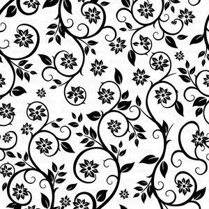 Floral Silhouette Seamless Pattern, Vector Clipart (Digital Download)