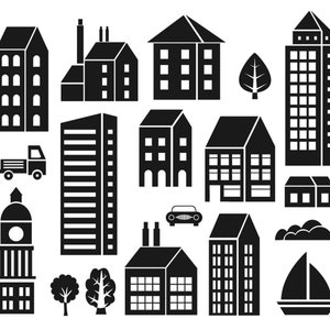 City silhouette, city skyline, building silhouette, city clipart, skyline clipart, house clipart, town clipart, city SVG, city PNG, Mp4