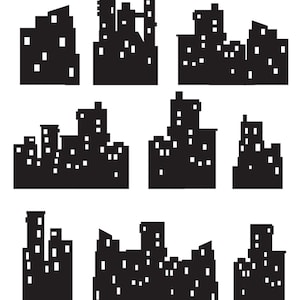 City silhouette, city skyline, building silhouette, city clipart, skyline clipart, house clipart, town clipart, city SVG, city PNG