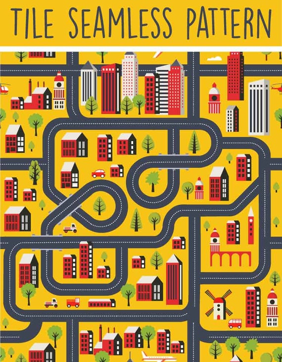 Toys City Paper City Prints Seamless Pattern Commercial | Etsy