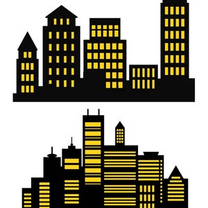 Superheld City Skyline, stadsgebouwen silhouet, Afdrukbaar, Grootte 10 ft x 6 ft, PDF, PNG, SVG, Cricut gesneden bestanden, Instant Download