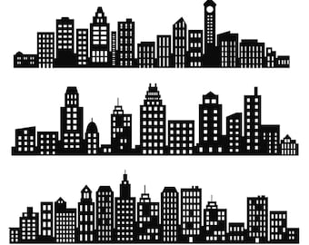 Superhero buildings block clipart and skyline city buildings PNG city silhouette in SVG cityscapes with skyscrapers and superheroes