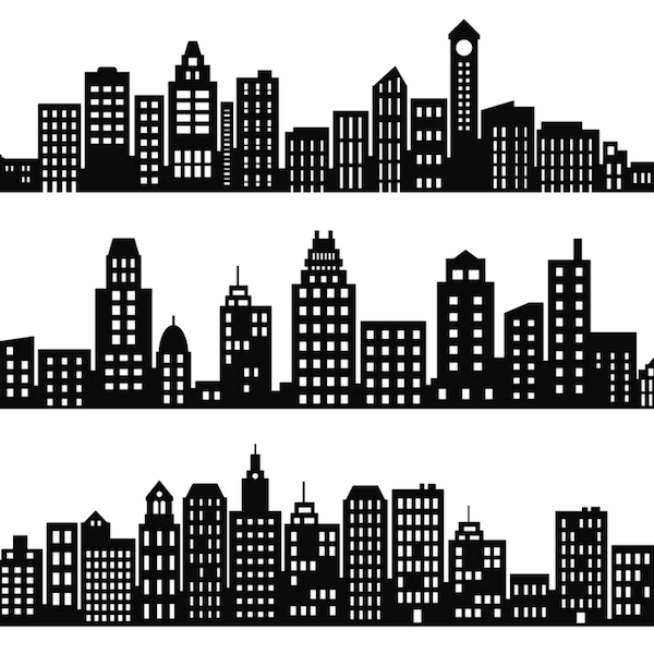 Superhero buildings block clipart and skyline city buildings PNG city silhouette in SVG cityscapes with skyscrapers and superheroes