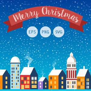 Christmas Houses Clip Art Set - houses clipart, cute houses, neighborhood, trees winter house clipart, buildings clipart, city clip art