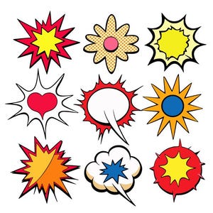Superhero Comic Word Bubbles: SVG PNG PDF Clipart (Digital Download)