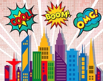 Superhero City Skyline: Urban Landscape PNG SVG PDF (Digital Download)