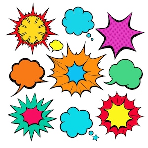 BD bulles super-héros SVG Clipart super-héros Pop Art, vecteur de bulles de dialogue, téléchargement immédiat, PNG, SVG