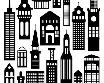 City Building Silhouettes: Skyscraper Clipart Set (Digital Download)