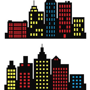 Superhero City Skyline Clipart: PNG, SVG, EPS (Digital Download)